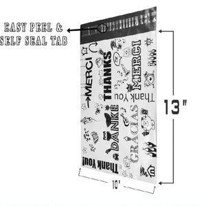 50 Designer Poly Mailer Multi Language Design 10"x13"